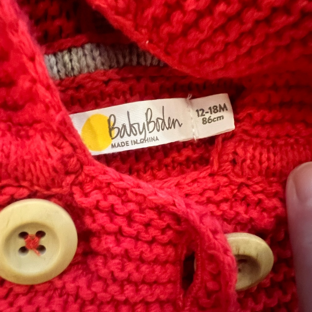 Mini Boden Button Sweater Red and Gray - Picture 4 of 6